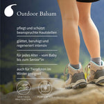Beine von Wandererin – Outdoor Balsam schützt und regeneriert beanspruchte Hautstellen. Für jedes Alter und auch für Tierpfoten.