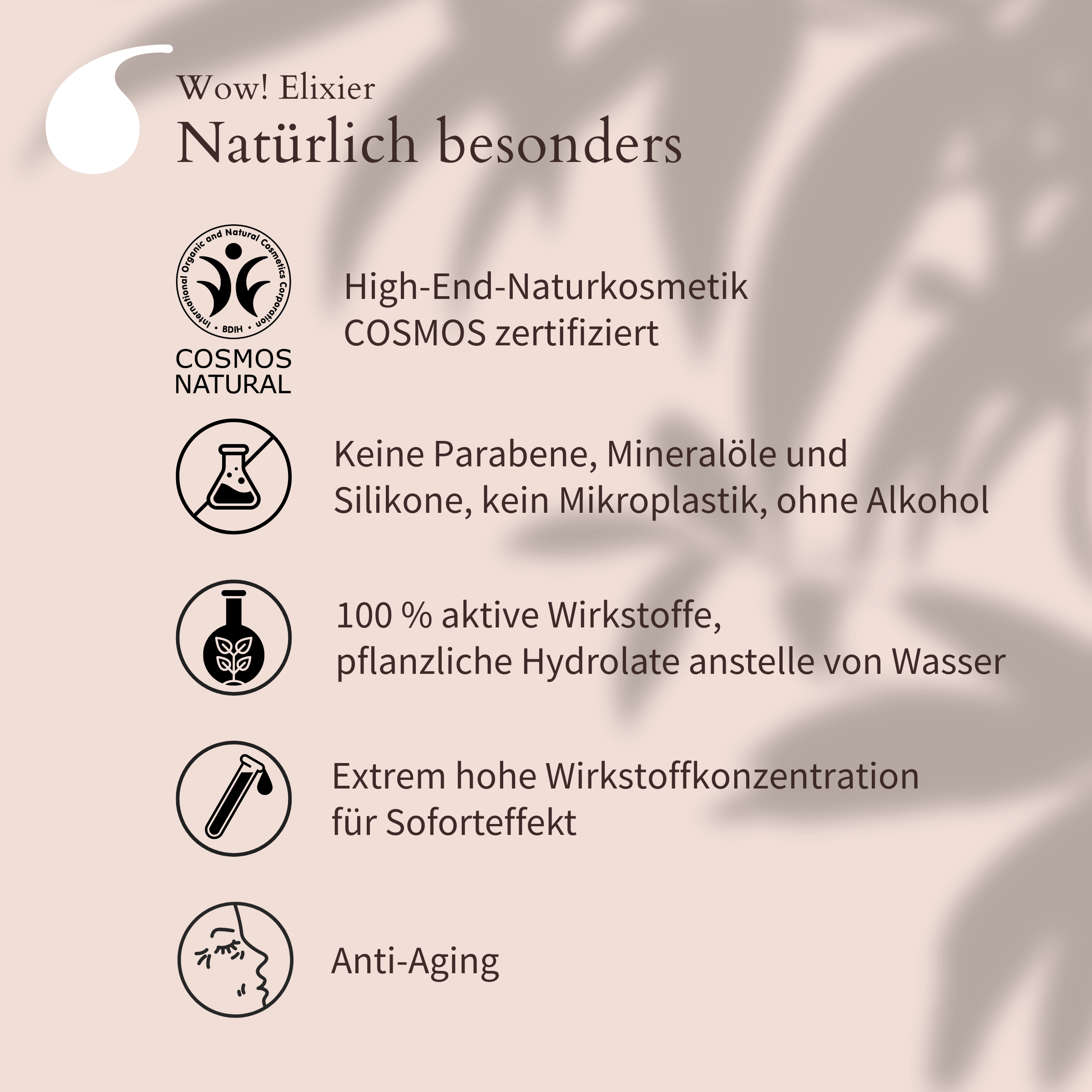 Alle Siegel und Benefits des Wow! Elixier auf einen Blick