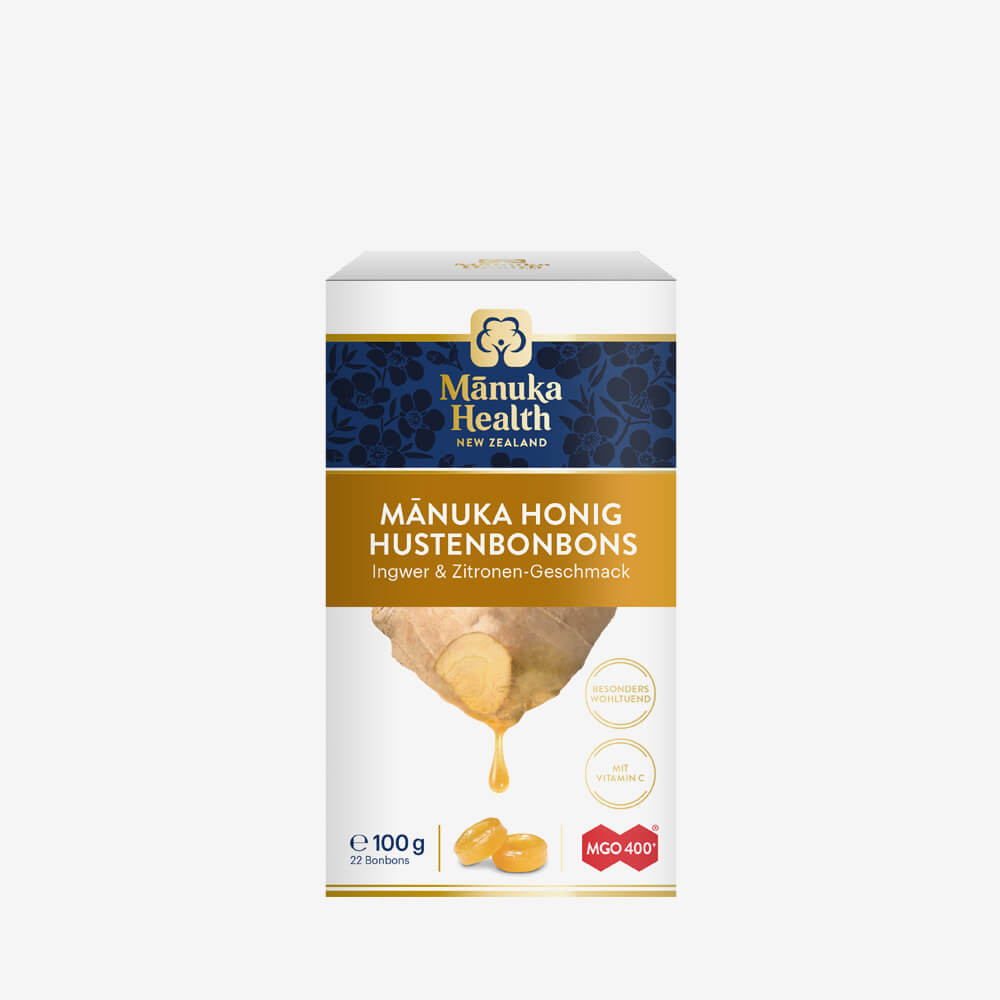 Manuka Health Hustenbonbons mit Ingwer-Zitrone Geschmack MGO 400, Inhalt 22 Bonbons
